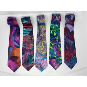 Men's‎ Vintage Ketch Bright Watercolor Wavy Patterned Ties Set of 5